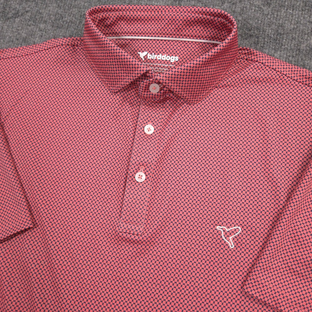 Birddogs Steve Aioli Polo Shirt Mens M Coral Navy Geometric Performance Golf